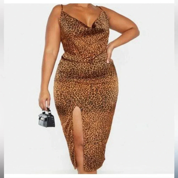 Pretty Little Thing Satin Cowl Leopard Print Midi Dress - Picture 10 of 10